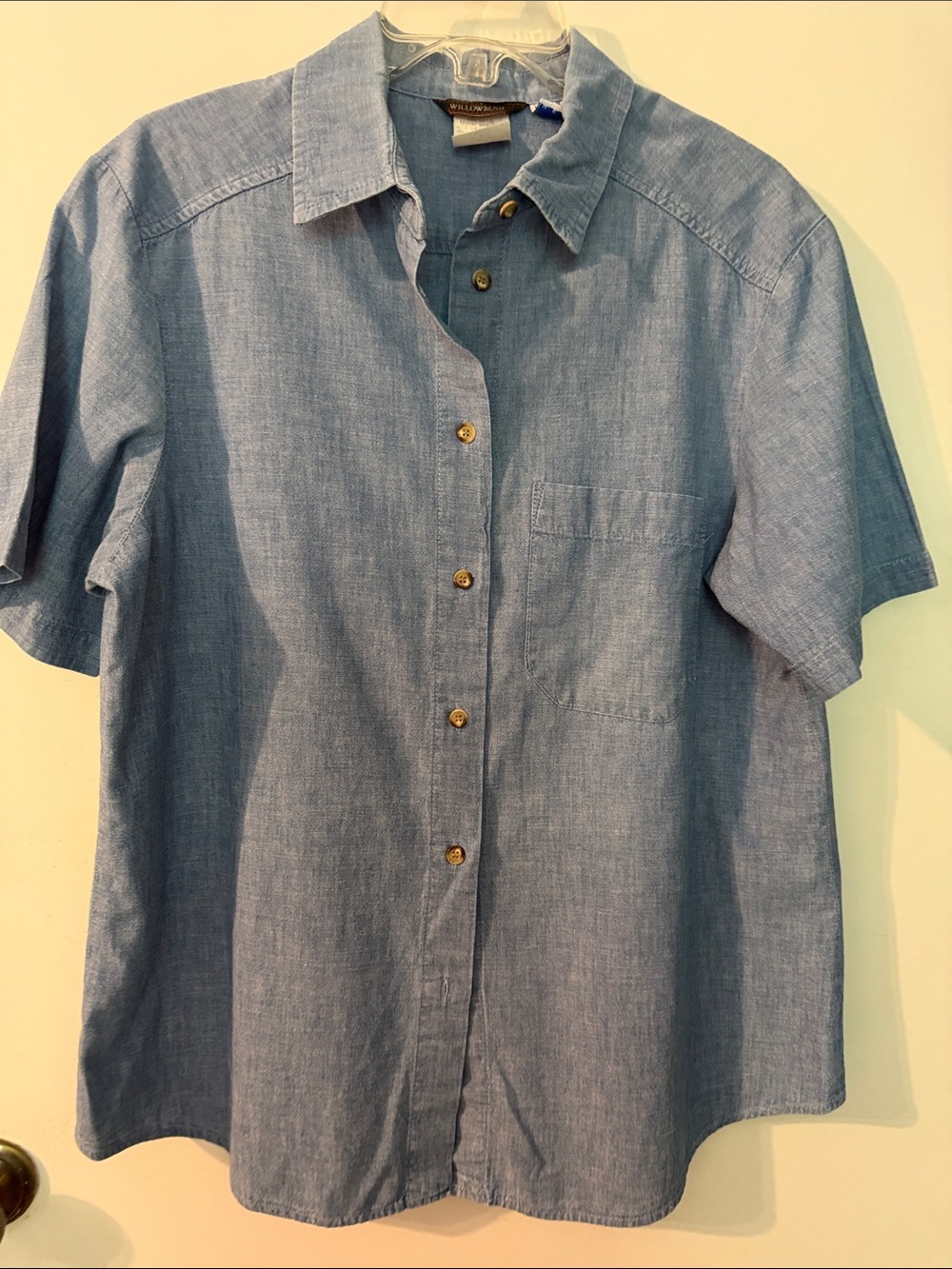 Women's Short-Sleeve Chambray Button-Down Shirt - Light Blue